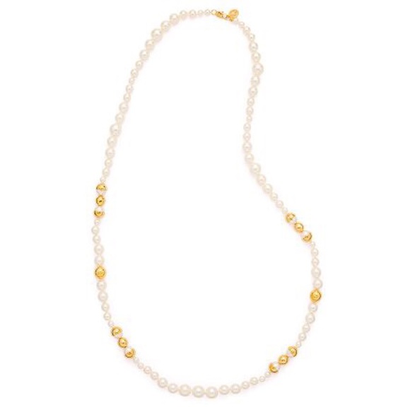 TORY BURCH • Capped Crystal Pearl Long Necklace - Picture 12 of 15